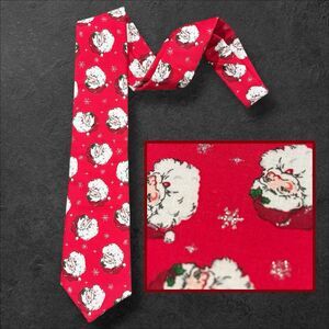 Handmade Santa Claus Christmas Tie Red Sparkling Snowflakes 57” Holiday Necktie
